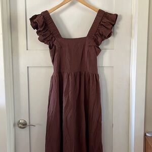 Elegant Ruffled Brown Dress